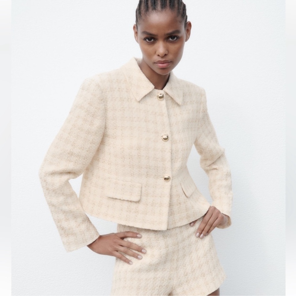 Zara textured plaid cropped blazer